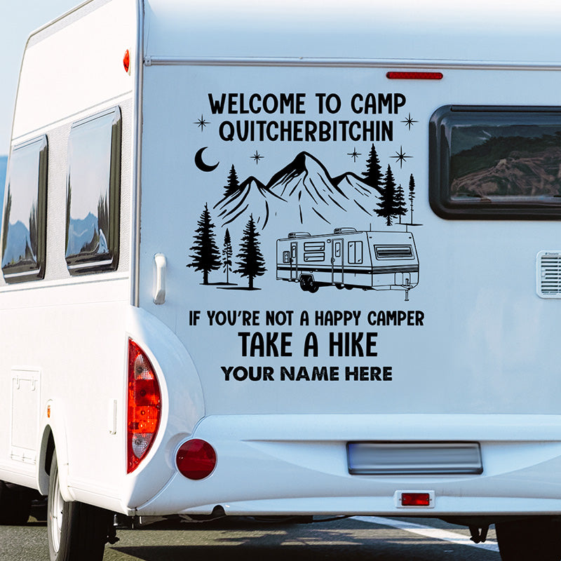 Ne suivez jamais nos conseils de camping ! Autocollant personnalisé pour camping-car ! Cadeau pour les amateurs de camping.