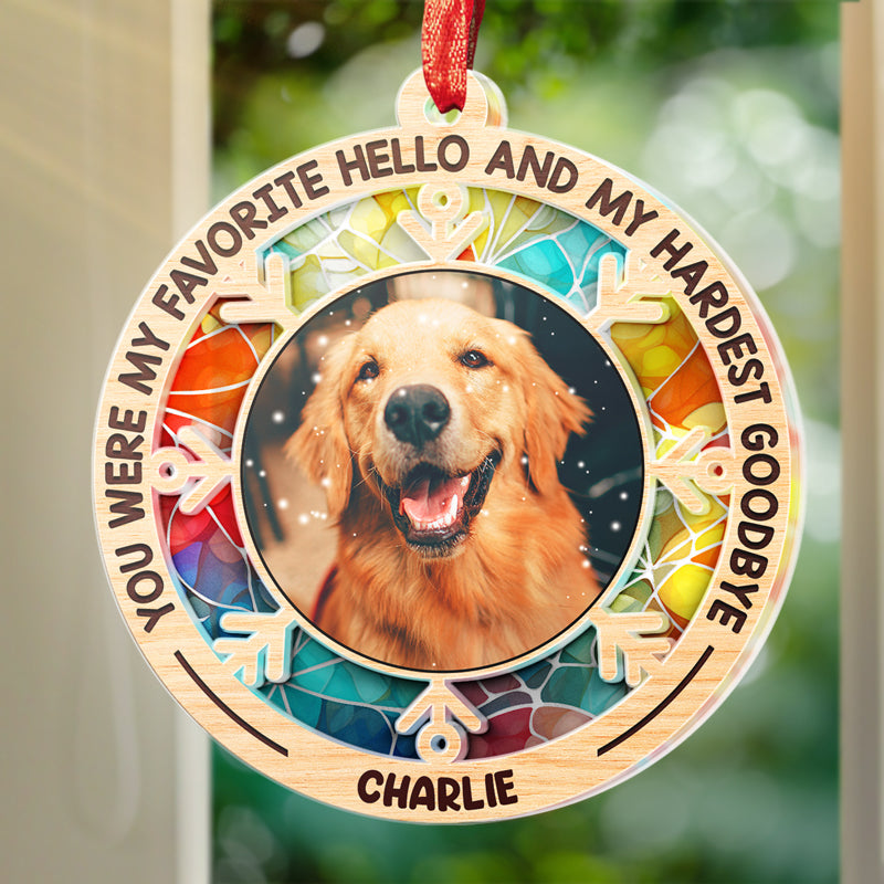 Photo personnalisée « Je ne suis plus à mes côtés, je suis à jamais dans mon cœur » – Ornement attrape-soleil personnalisé commémoratif – Forme ronde en acrylique – Cadeau de condoléances pour les propriétaires d'animaux et les amoureux des animaux