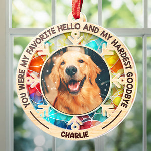 Photo personnalisée « Je ne suis plus à mes côtés, je suis à jamais dans mon cœur » – Ornement attrape-soleil personnalisé commémoratif – Forme ronde en acrylique – Cadeau de condoléances pour les propriétaires d'animaux et les amoureux des animaux