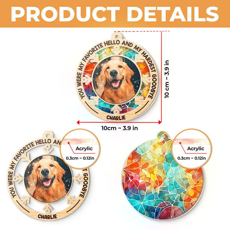 Photo personnalisée « Je ne suis plus à mes côtés, je suis à jamais dans mon cœur » – Ornement attrape-soleil personnalisé commémoratif – Forme ronde en acrylique – Cadeau de condoléances pour les propriétaires d'animaux et les amoureux des animaux