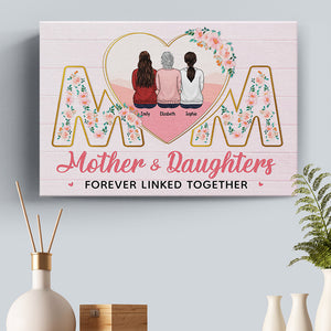Mère et fille liées à jamais - Toile horizontale personnalisée pour la famille - Cadeau pour maman