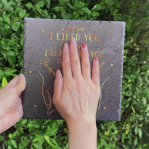 Mon cœur est parfait parce que tu es à l'intérieur - Pierre carrée personnalisée pour couple avec support - Cadeau pour mari et femme, anniversaire