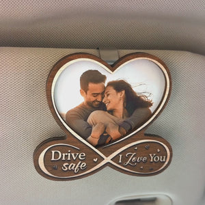 Photo personnalisée « Conduisez prudemment, je t'aime » – Clip de pare-soleil de voiture personnalisé pour couple – Cadeau de Noël pour mari et femme, anniversaire