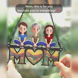 Mom’s Heart Is The Warmest Place - Family Personalized Window Hanging Suncatcher Ornament - Mother's Day, Gift For Mom, Grandma