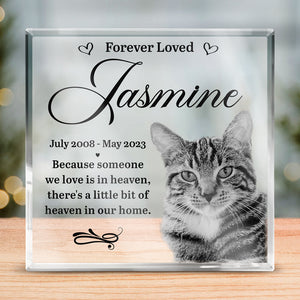 Photo personnalisée « Quelqu'un que nous aimons est au paradis » - Plaque commémorative carrée en acrylique personnalisée - Cadeau de condoléances, cadeau pour propriétaires d'animaux de compagnie, amoureux des animaux