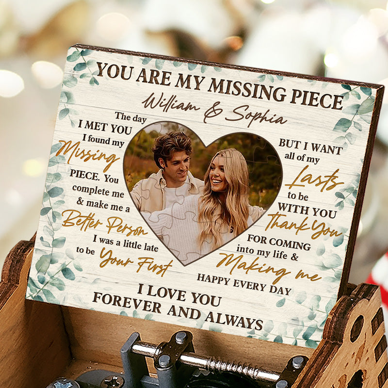 Boîte à musique personnalisée avec photo « You Are My Missing Piece » (9,4 cm) pour couple, cadeau d'anniversaire ou de mariage