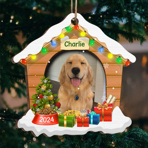 Niche de Noël pour chien - Noël approche - Téléchargez une photo de votre animal de compagnie - Décoration de Noël en bois personnalisée en forme de maison