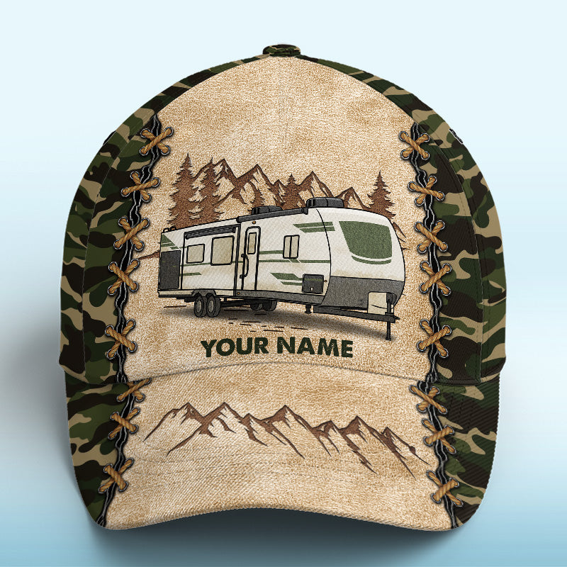Asseyons-nous au camping ! Casquette de camping personnalisée, imprimé intégral, cadeau idéal pour les amateurs de camping.