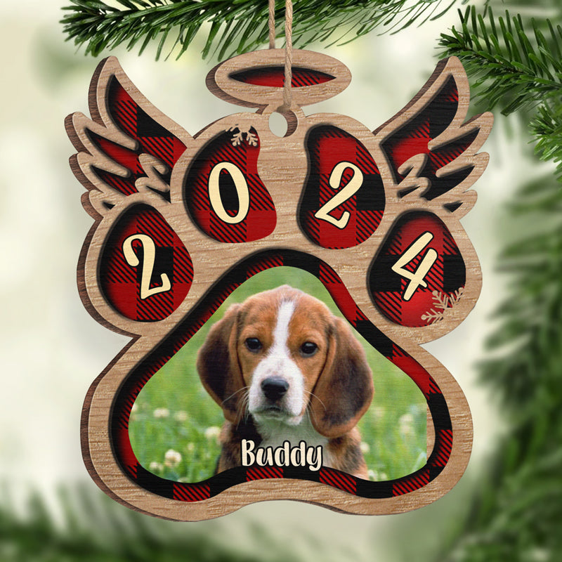 Ailes d'ange pour nos chers animaux de compagnie - Téléchargez une photo d'animal - Décoration de Noël en bois personnalisée en forme de patte