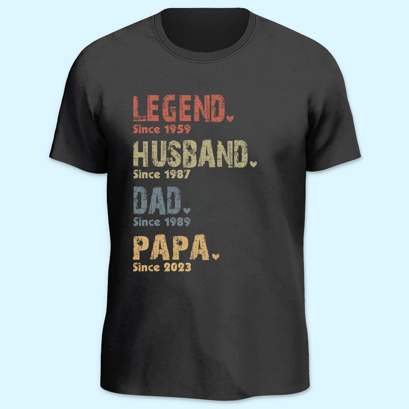 Légende, Mari, Papa et Papa Depuis - T-shirt unisexe personnalisé pour la famille, sweat à capuche, sweat-shirt - Cadeau de fête des pères, d'anniversaire pour papa, grand-père