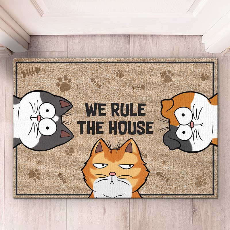 Tapis décoratif personnalisé « We Rule The House » pour chat - Cadeau pour les propriétaires et les amoureux des animaux