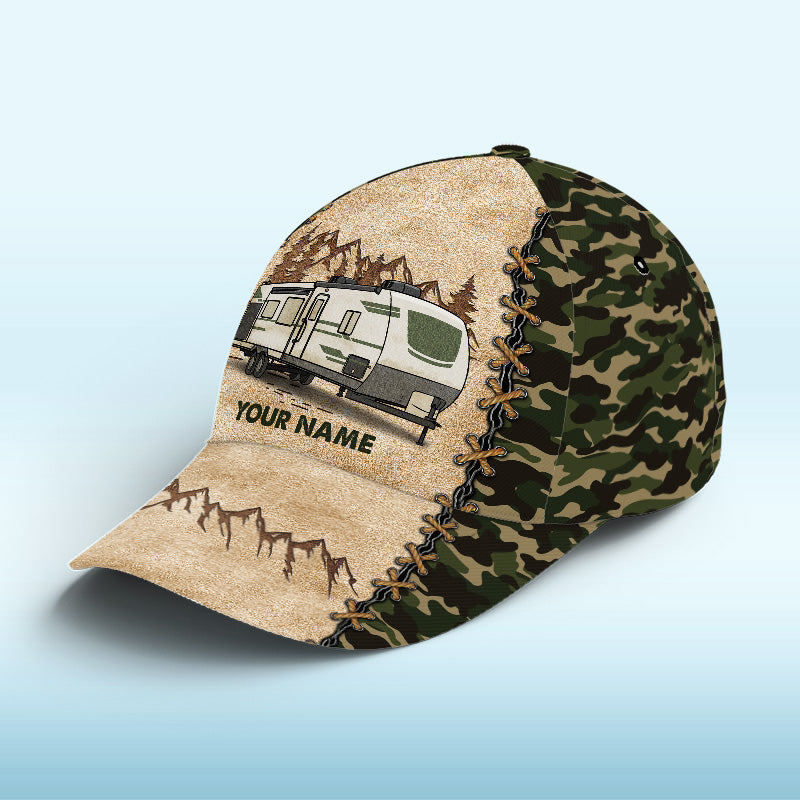 Asseyons-nous au camping ! Casquette de camping personnalisée, imprimé intégral, cadeau idéal pour les amateurs de camping.