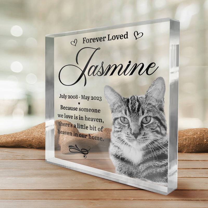 Photo personnalisée « Quelqu'un que nous aimons est au paradis » - Plaque commémorative carrée en acrylique personnalisée - Cadeau de condoléances, cadeau pour propriétaires d'animaux de compagnie, amoureux des animaux