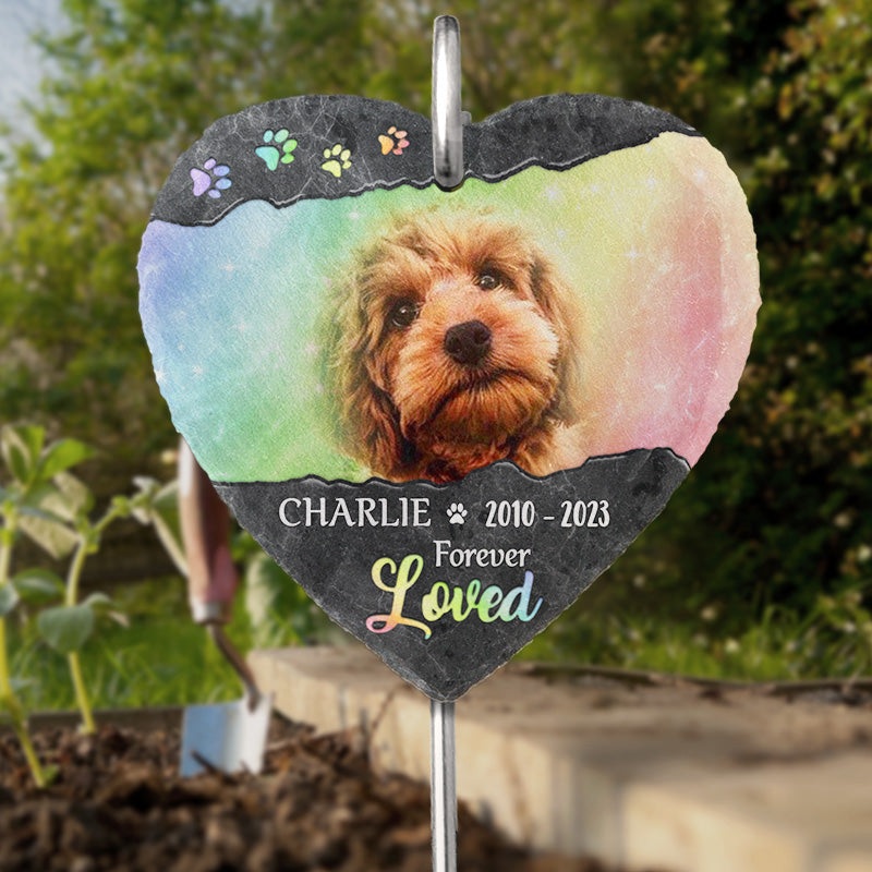 Photo personnalisée « Forever Loved » - Mémorial personnalisé en forme de cœur avec ardoise et crochet - Cadeau de condoléances pour les propriétaires et les amoureux des animaux