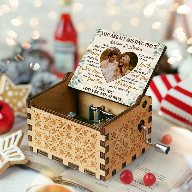 Boîte à musique personnalisée avec photo « You Are My Missing Piece » (9,4 cm) pour couple, cadeau d'anniversaire ou de mariage