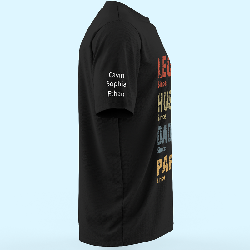 Légende, Mari, Papa et Puis Papa - T-shirt Unisexe Personnalisé Famille avec Motif sur la Manche - Fête des Pères, Cadeau d'Anniversaire pour Papa, Grand-Père