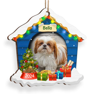 Niche de Noël pour chien - Noël approche - Téléchargez une photo de votre animal de compagnie - Décoration de Noël en bois personnalisée en forme de maison