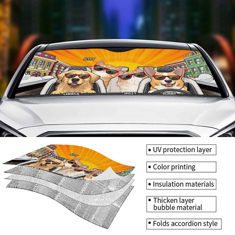 Sortons et profitons - Pare-soleil personnalisé pour pare-brise de voiture, protection de fenêtre de voiture - Cadeau pour propriétaires d'animaux et amoureux des animaux