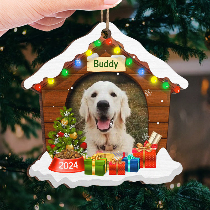Niche de Noël pour chien - Noël approche - Téléchargez une photo de votre animal de compagnie - Décoration de Noël en bois personnalisée en forme de maison