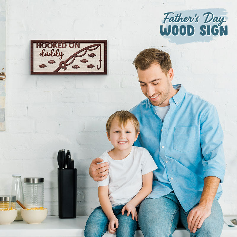 Accro à Papa - Panneau rectangulaire personnalisé en bois pour décoration d'intérieur - Cadeau de pendaison de crémaillère pour papa et grand-père