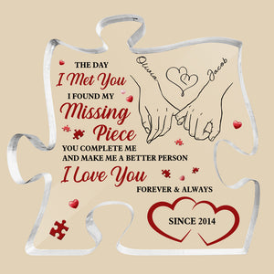 J'ai trouvé ma pièce manquante - Plaque acrylique personnalisée en forme de puzzle pour couple - Cadeau pour mari et femme, anniversaire