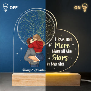 Je t'aime plus que toutes les étoiles - Lampe LED 3D personnalisée en forme de cœur pour couple - Cadeau pour mari et femme, anniversaire