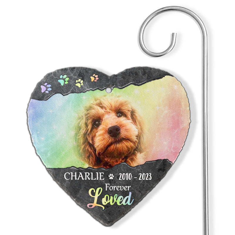 Photo personnalisée « Forever Loved » - Mémorial personnalisé en forme de cœur avec ardoise et crochet - Cadeau de condoléances pour les propriétaires et les amoureux des animaux