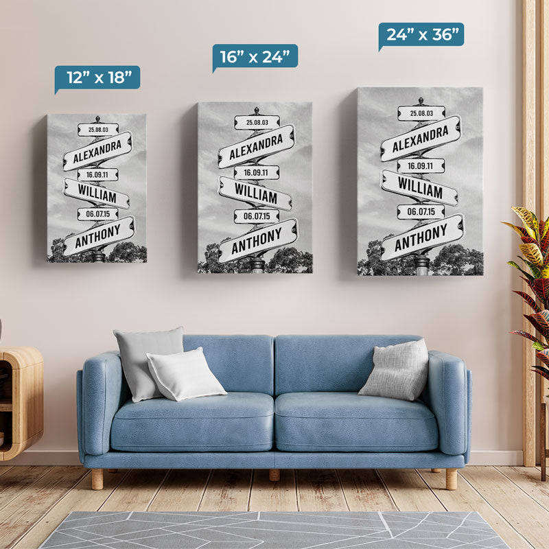 Là où l'amour ne finit jamais - Toile verticale personnalisée pour la famille - Cadeau pour les membres de la famille
