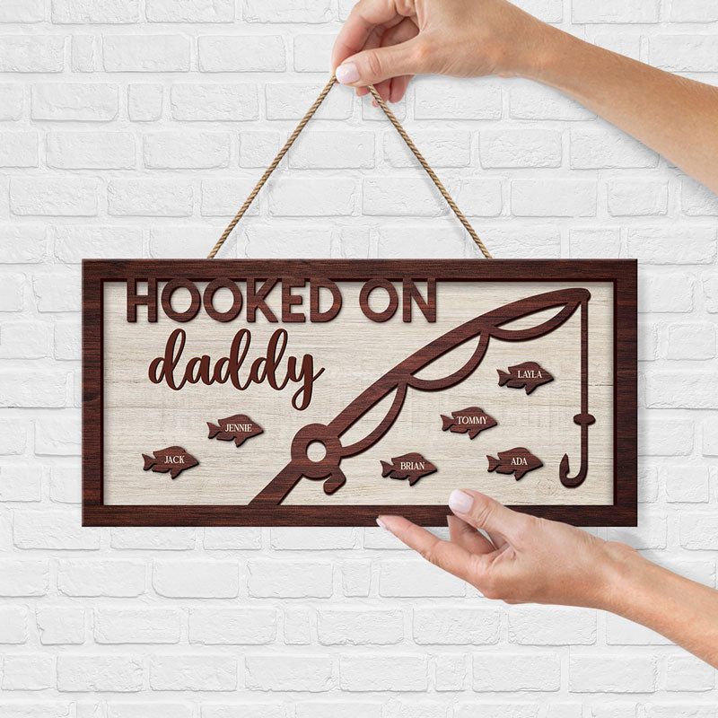 Accro à Papa - Panneau rectangulaire personnalisé en bois pour décoration d'intérieur - Cadeau de pendaison de crémaillère pour papa et grand-père