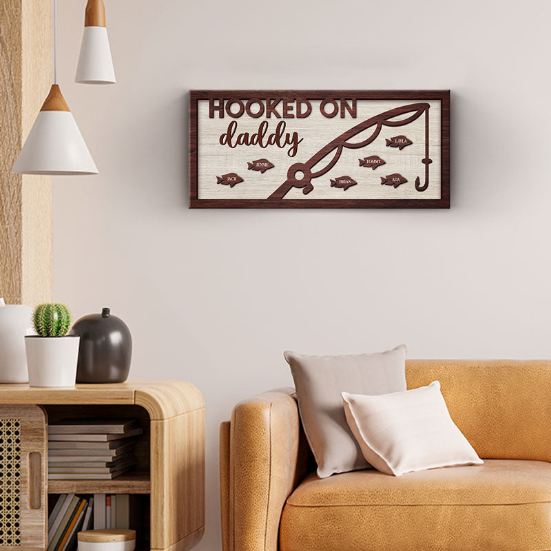 Accro à Papa - Panneau rectangulaire personnalisé en bois pour décoration d'intérieur - Cadeau de pendaison de crémaillère pour papa et grand-père