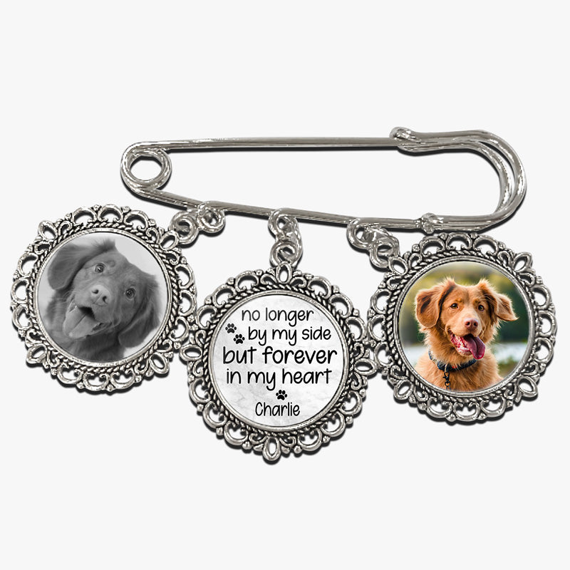 Photo personnalisée : « Je ne suis plus à mes côtés, mais je suis à jamais dans mon cœur » – Broche ronde personnalisée commémorative – Cadeau de condoléances pour les propriétaires et les amoureux des animaux