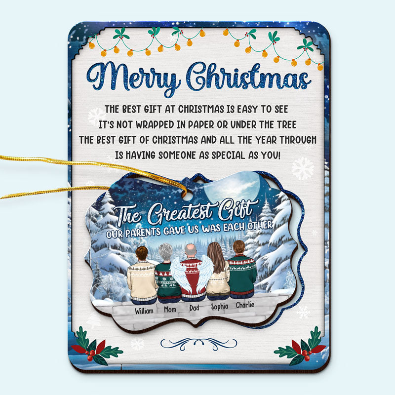Le plus beau cadeau que nos parents nous ont offert - Carte en bois personnalisée avec ornement amovible - Cadeau de Noël pour les membres de la famille