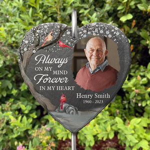 Photo personnalisée pour toujours dans mon cœur - Mémorial personnalisé en forme de cœur avec ardoise et crochet - Cadeau de condoléances pour les membres de la famille