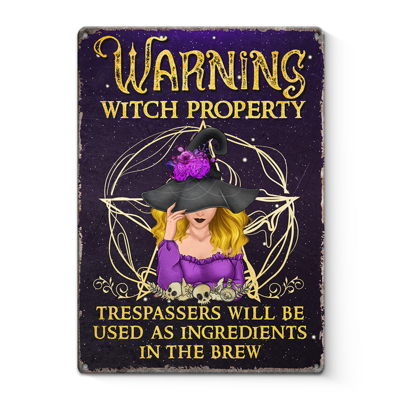 Avertissement Sorcière Propriété - Décoration d'intérieur personnalisée en métal - Cadeau d'Halloween pour les sorcières, vous-même