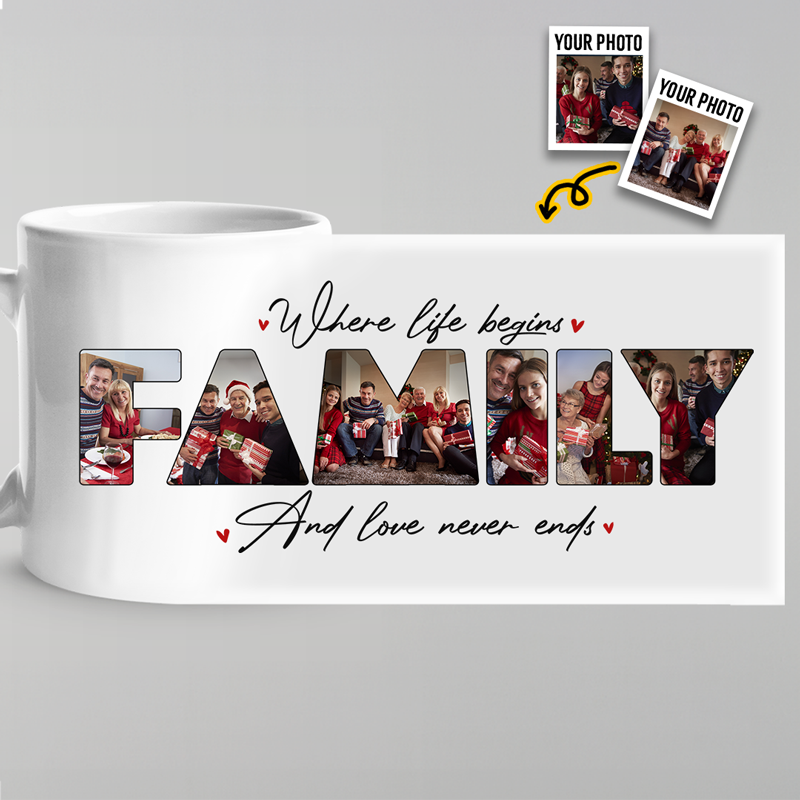 Là où l'amour ne finit jamais - Mug personnalisé pour la famille - Cadeau pour les membres de la famille