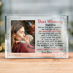 Photo personnalisée « La meilleure maman du monde » - Plaque rectangulaire en acrylique personnalisée pour la famille - Cadeau pour la fête des mères, la baby shower ou la première maman