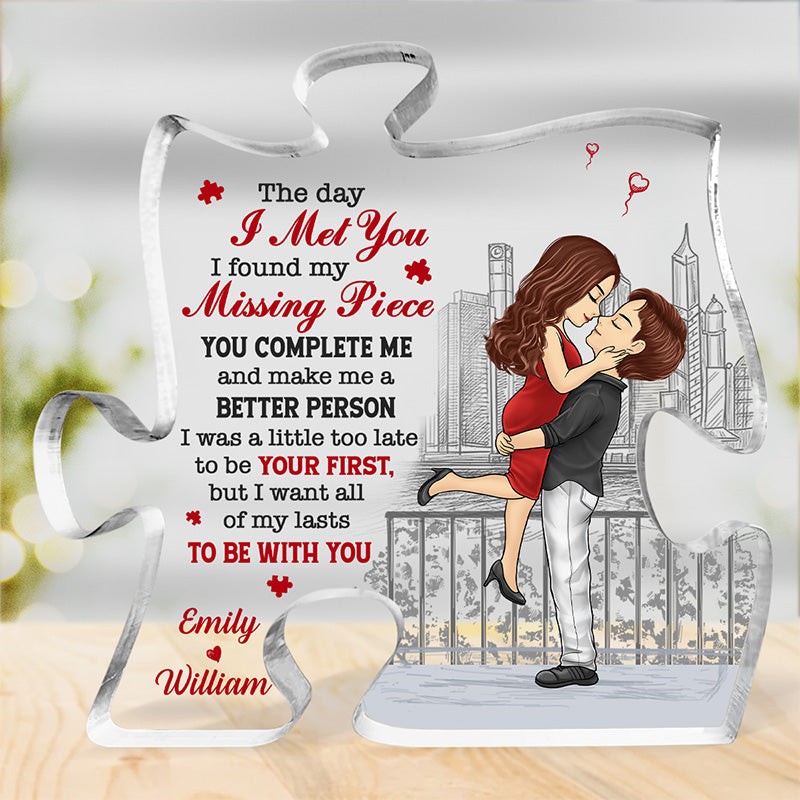 Tu me complète et fais de moi une meilleure personne - Plaque acrylique personnalisée en forme de puzzle pour couple - Cadeau pour mari et femme, anniversaire