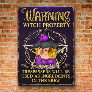Avertissement Sorcière Propriété - Décoration d'intérieur personnalisée en métal - Cadeau d'Halloween pour les sorcières, vous-même