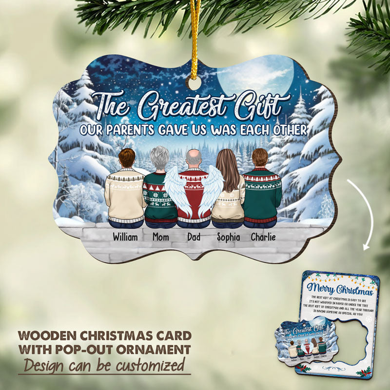 Le plus beau cadeau que nos parents nous ont offert - Carte en bois personnalisée avec ornement amovible - Cadeau de Noël pour les membres de la famille