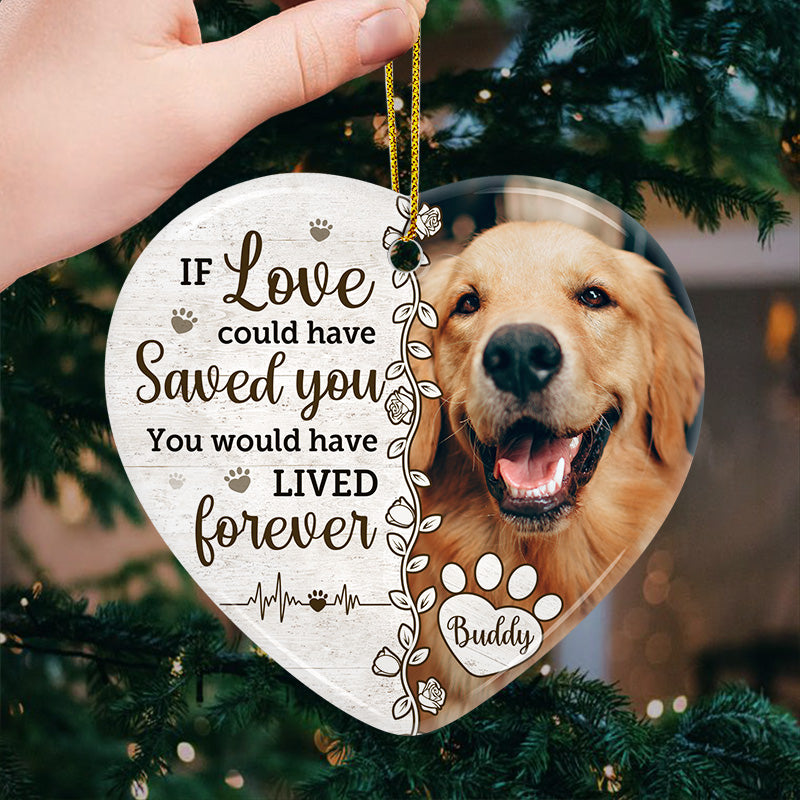 Ornement photo personnalisé en céramique - Cadeaux de condoléances commémoratifs de Noël personnalisés pour chiens et chats - Vous auriez vécu pour toujours