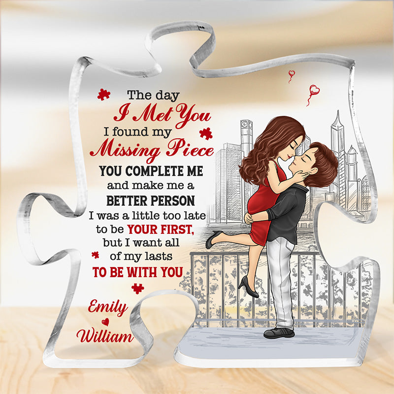 Tu me complète et fais de moi une meilleure personne - Plaque acrylique personnalisée en forme de puzzle pour couple - Cadeau pour mari et femme, anniversaire