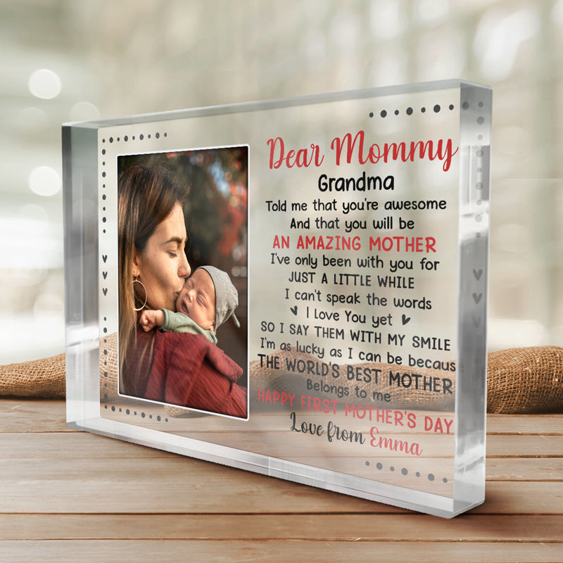Photo personnalisée « La meilleure maman du monde » - Plaque rectangulaire en acrylique personnalisée pour la famille - Cadeau pour la fête des mères, la baby shower ou la première maman