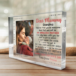 Photo personnalisée « La meilleure maman du monde » - Plaque rectangulaire en acrylique personnalisée pour la famille - Cadeau pour la fête des mères, la baby shower ou la première maman