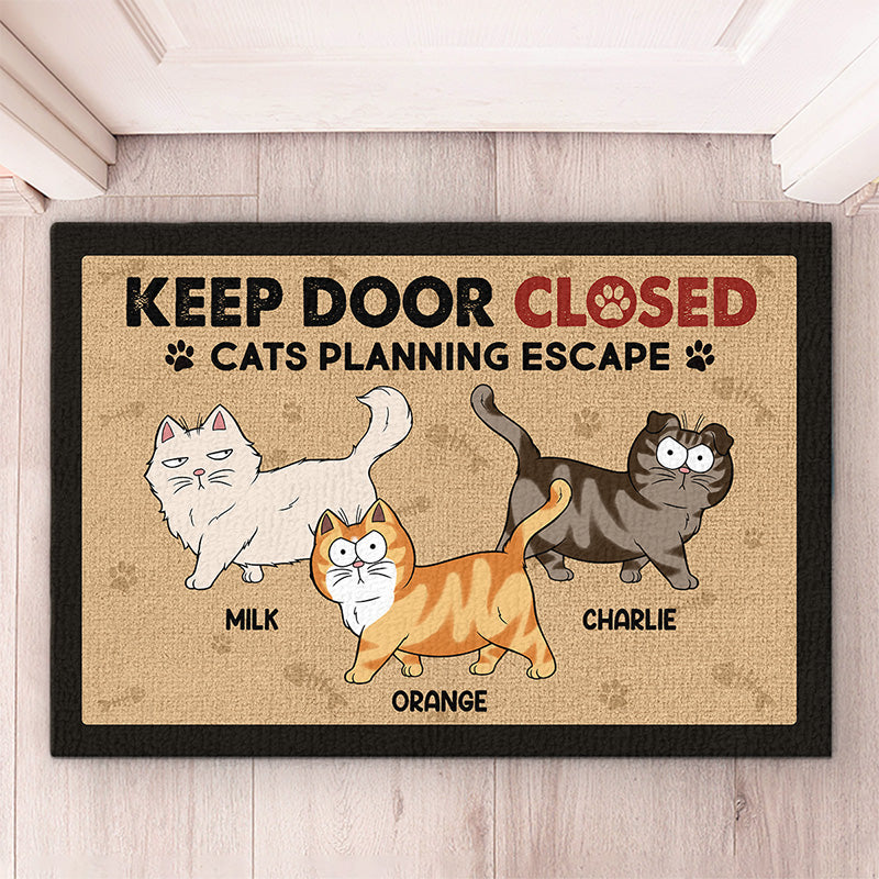 Gardez la porte fermée, les chats prévoient de s'échapper ! Tapis décoratif personnalisé pour chat ! Cadeau pour les propriétaires et les amoureux des animaux