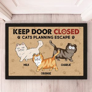 Gardez la porte fermée, les chats prévoient de s'échapper ! Tapis décoratif personnalisé pour chat ! Cadeau pour les propriétaires et les amoureux des animaux
