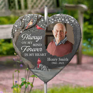 Photo personnalisée pour toujours dans mon cœur - Mémorial personnalisé en forme de cœur avec ardoise et crochet - Cadeau de condoléances pour les membres de la famille