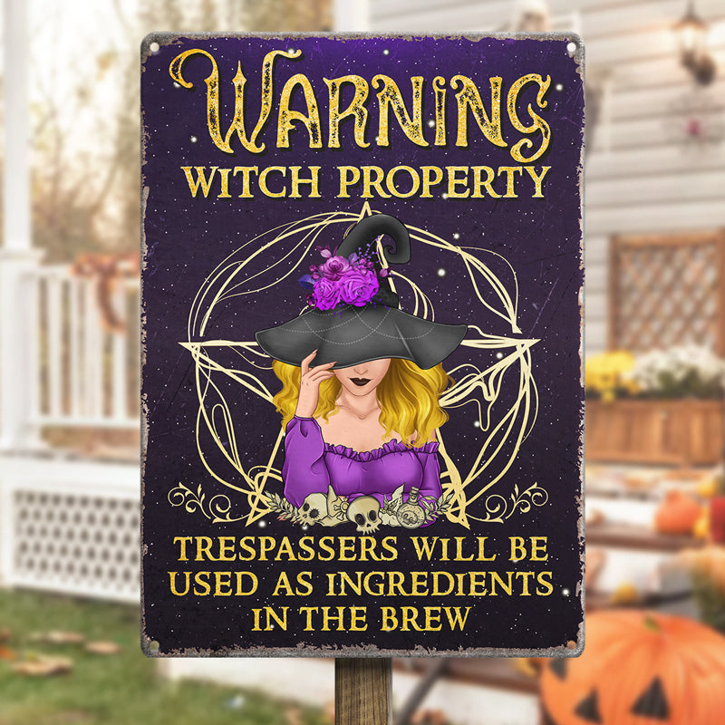 Avertissement Sorcière Propriété - Décoration d'intérieur personnalisée en métal - Cadeau d'Halloween pour les sorcières, vous-même