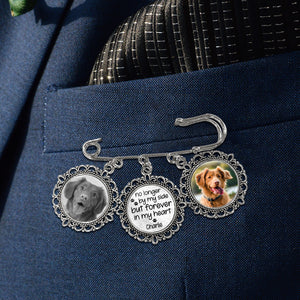 Photo personnalisée : « Je ne suis plus à mes côtés, mais je suis à jamais dans mon cœur » – Broche ronde personnalisée commémorative – Cadeau de condoléances pour les propriétaires et les amoureux des animaux