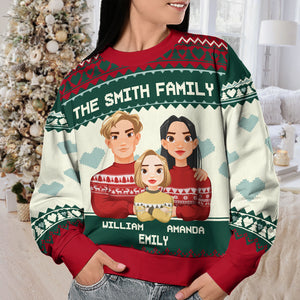 Notre famille est tout - Sweat-shirt personnalisé moche pour la famille - Pull en laine unisexe - Cadeau de Noël pour les membres de la famille