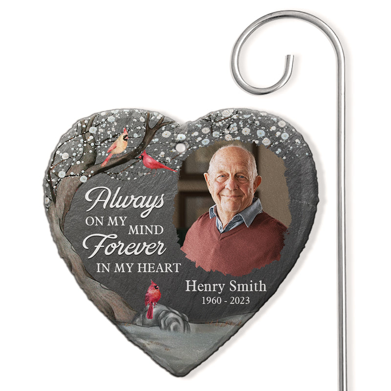 Photo personnalisée pour toujours dans mon cœur - Mémorial personnalisé en forme de cœur avec ardoise et crochet - Cadeau de condoléances pour les membres de la famille